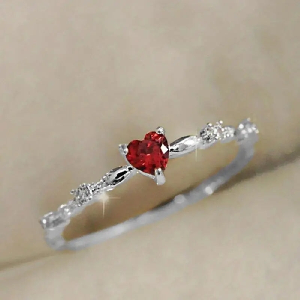 Silver Ring with Red Heart Gemstone